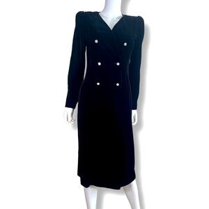 VTG Albert Nipon EXECUTIVE 80’s Black Velvet Coat Dress DYNASTY Alexis Jeweled 6